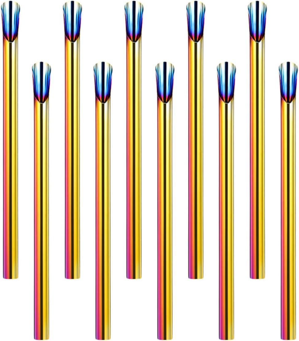 VALICLUD Reusable Stainless Steel Spoon Straws 10pcs Smoothie Stirring Straws for Coffee Milk Tea Ice Cream Sturdy Drink Stirrers for Home and Travel