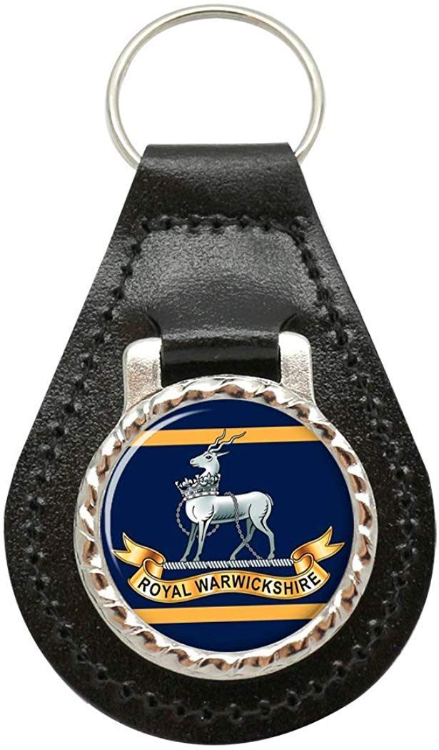 Giftshop Uk Unisex Black Leather And Silver Metal Royal Warwickshire Regiment, British Army Leather Key Fob