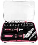 TOOLMAK Ratcheting Screwdriver Set 61pcs Socket Set & Screwdriver Bit Set with Rotatable Ratchet Handles ＆ Storage Case, Household Repair Tool Kits for Bike-Pink