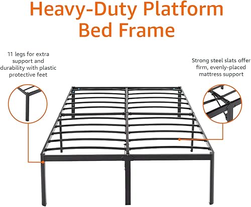 Miniatura 4 de Amazon Basics Base de cama antideslizante resistente con listones de acero, fácil montaje, 18 pulgadas de alto, (tamaño Queen), color negro
