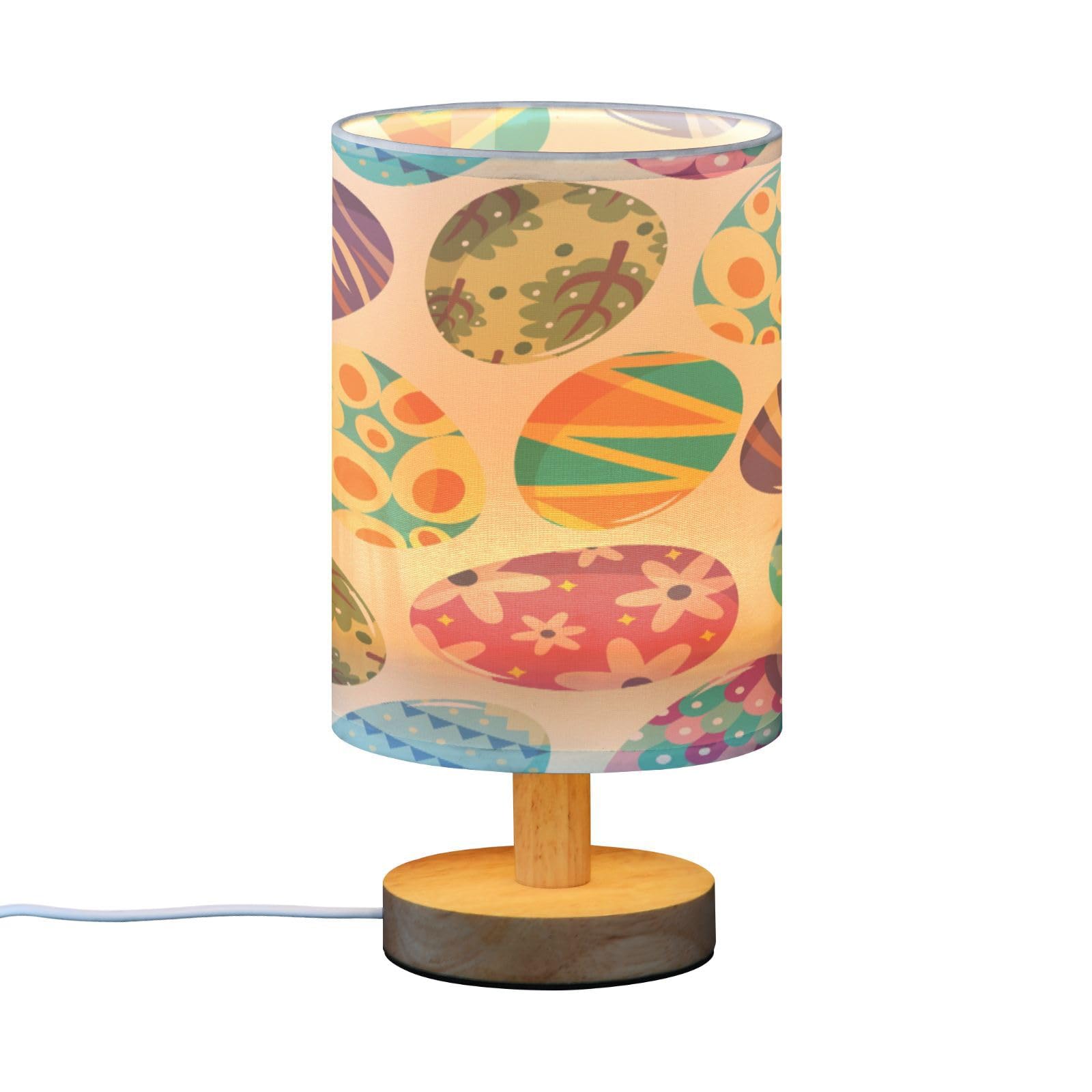 SDMKA Easter Egg Pattern Bedside Table Lamp for Bedroom, Minimalist Nightstand Lamp with Round Fabric Shade for Living Room, Office, No Bulb Required