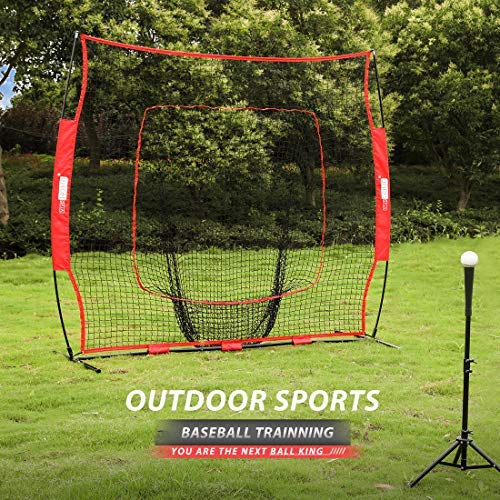 Vivohome 7 X 7 Feet Baseball Backstop Softball Practice Net With Strike Zone Target Tee And Carry Bag For Batting Hitting And Pitching Red #TOP6