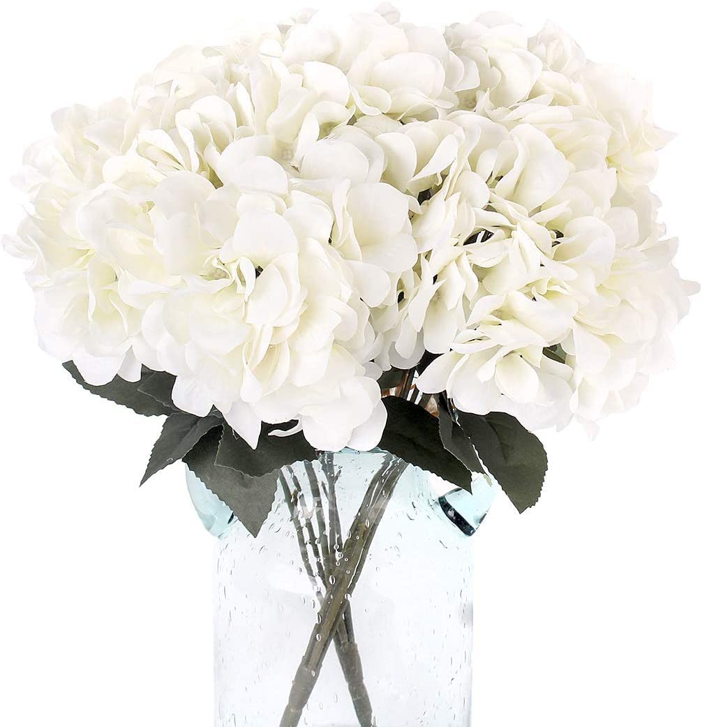 5-Head Artificial Hydrangea DIY Wedding Bouquet, Table Decoration, Family Party Decoration (White)