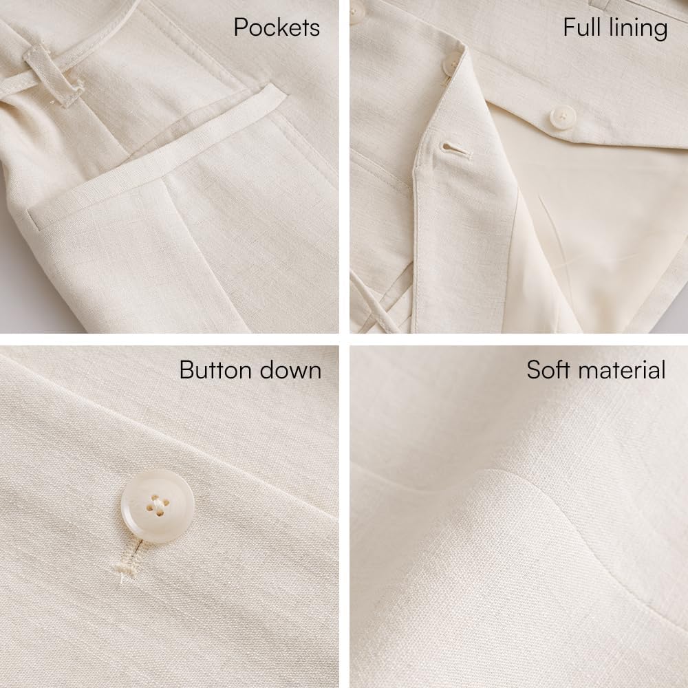 Ladyful Womens Linen Vest Top Summer Full Lined Button Down Sleeveless Cotton Suit Work Blazer Waistcoat Vest Tank Top - Image 6