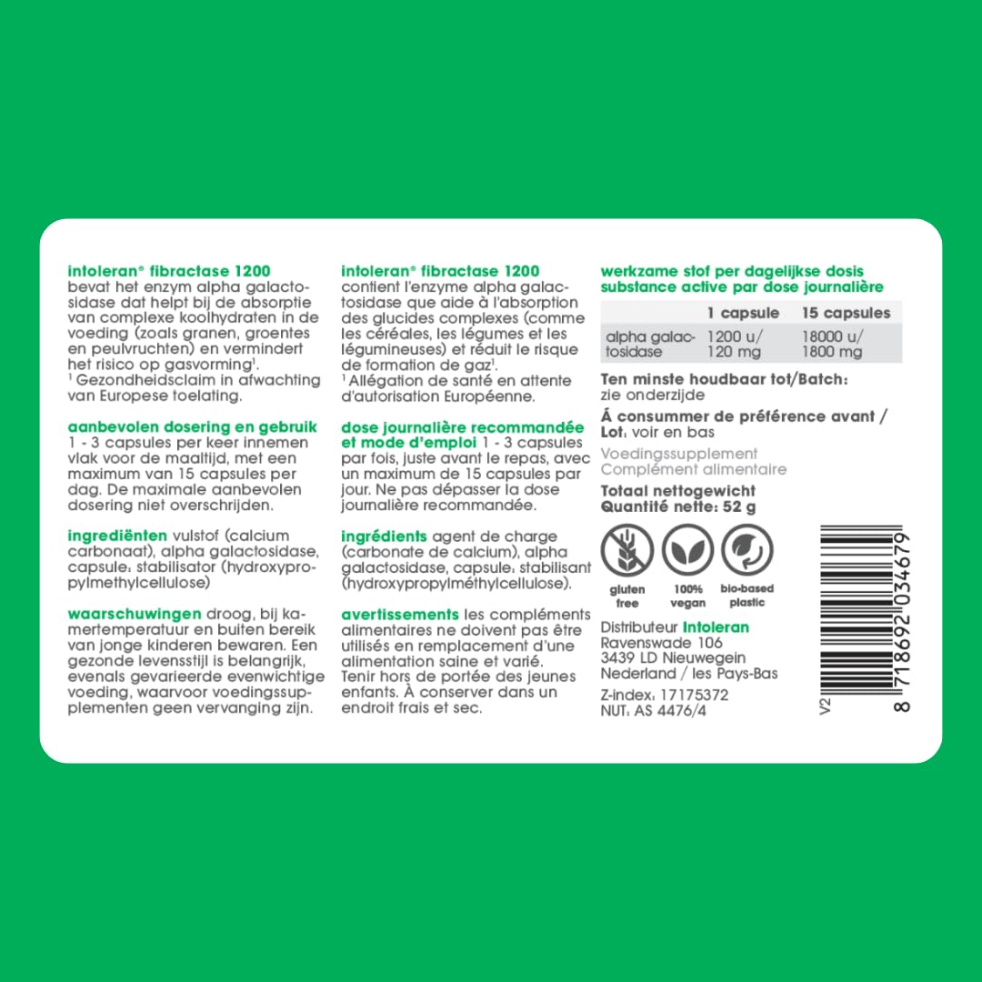 Intoleran Fibractase Forte Enzymes digestives - 108 gélules
