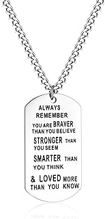 Always Remember You are Braver Stronger Smarter Than You Think Pendant Necklace Engraved Inspirational Tag Necklace for Teen Boys Son Men