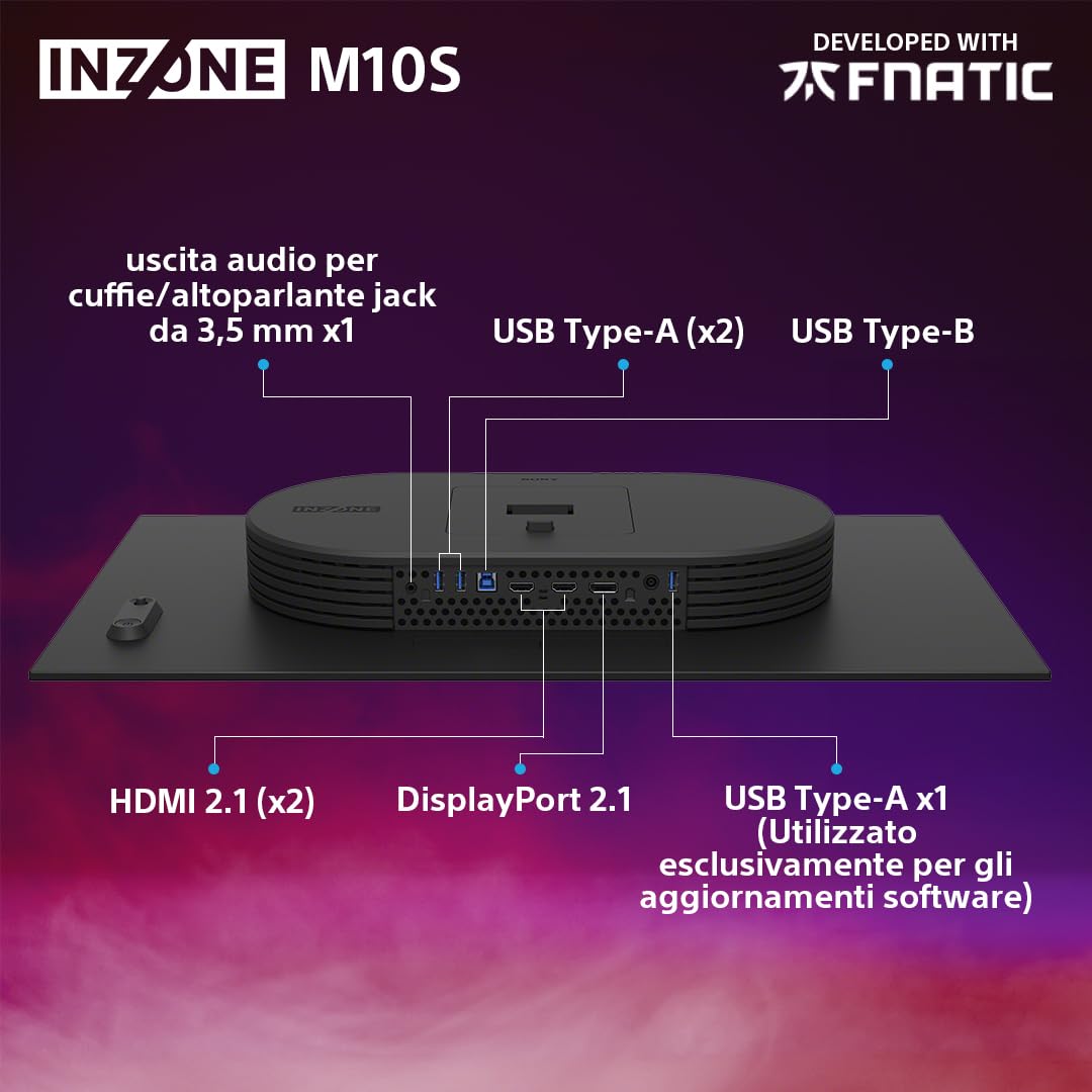 Sony INZONE Gaming Monitor M10S OLED QHD da 27-1440p, 480 Hz, G-Sync, Adaptive Sync, modello sviluppato con Fnatic, 1300 nit, DisplayPort 2.1-2 x HDMI 2.1- PC, PS5 [Classe di efficienza energetica F]