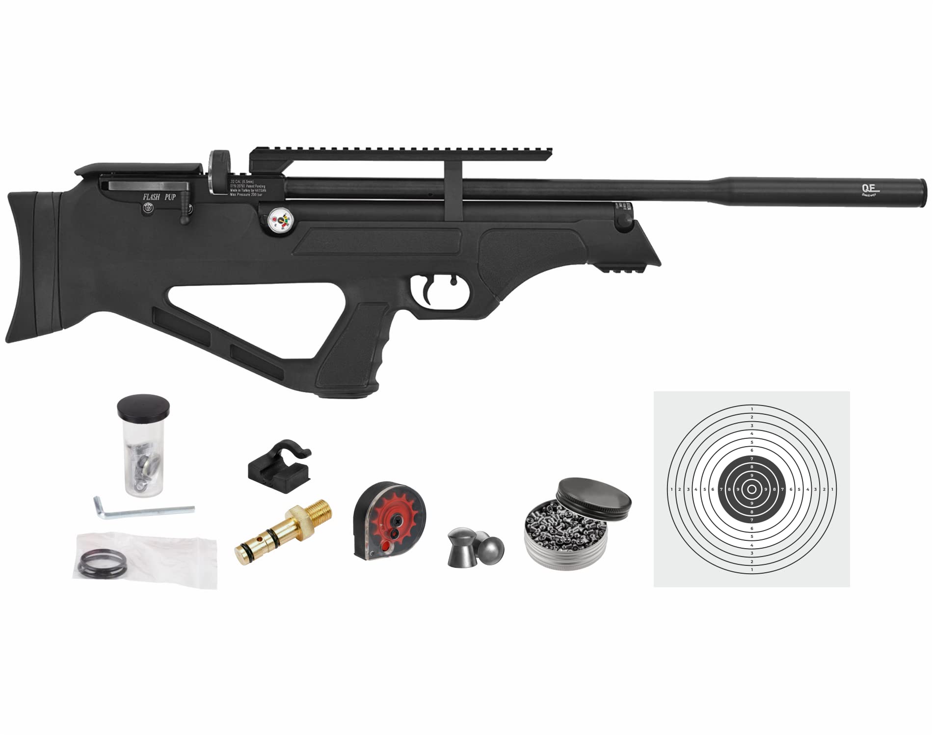 Hatsan FlashPup New QE .22 Cal Air Rifle with Pack of 250ct Pellets and 100x Paper Targets Bundle