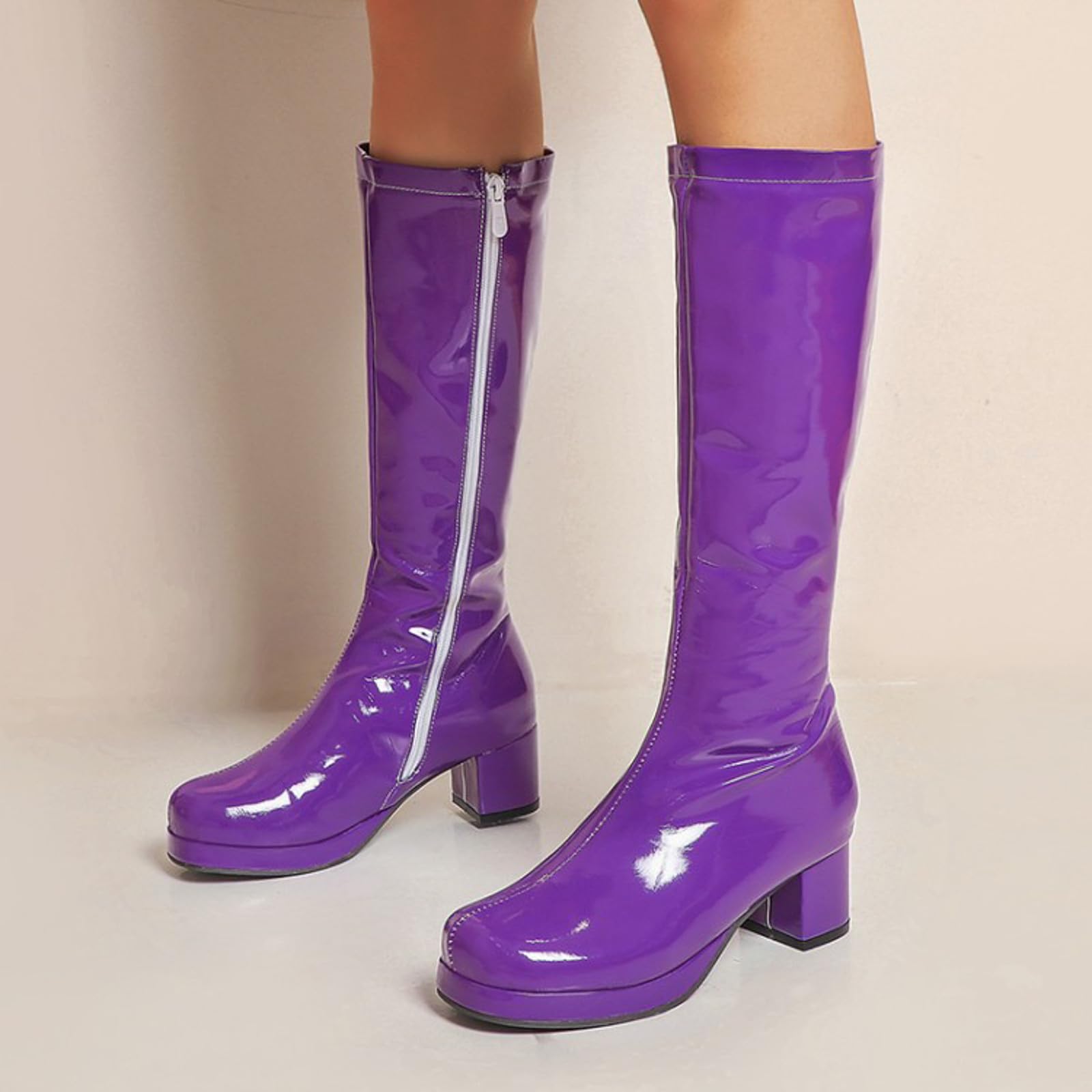 Botas de Mujer con Punta Cuadrada, Cremallera Lateral, tacón Grueso y Botas Altas hasta la Rodilla, Modernas y cómodas para otoño e Invierno, Ideales para Vestir y Diario