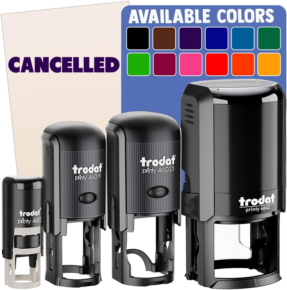 Cancelled Bold Text Self-Inking Rubber Stamp Ink Stamper for Stamping Crafting Planners - 1-1/2 Inch Large - Black Ink