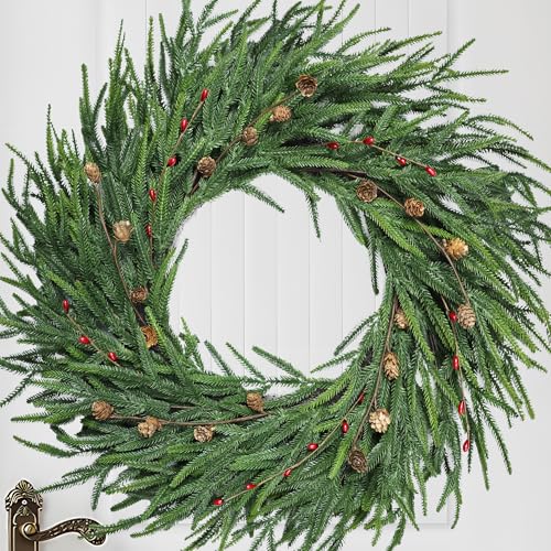 24 inch Real Touch Pine Wreath with Red Berries