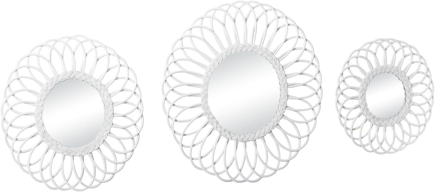 Deco 79 Wood Starburst Wall Mirror, Set of 3 24", 20", 16"H, White