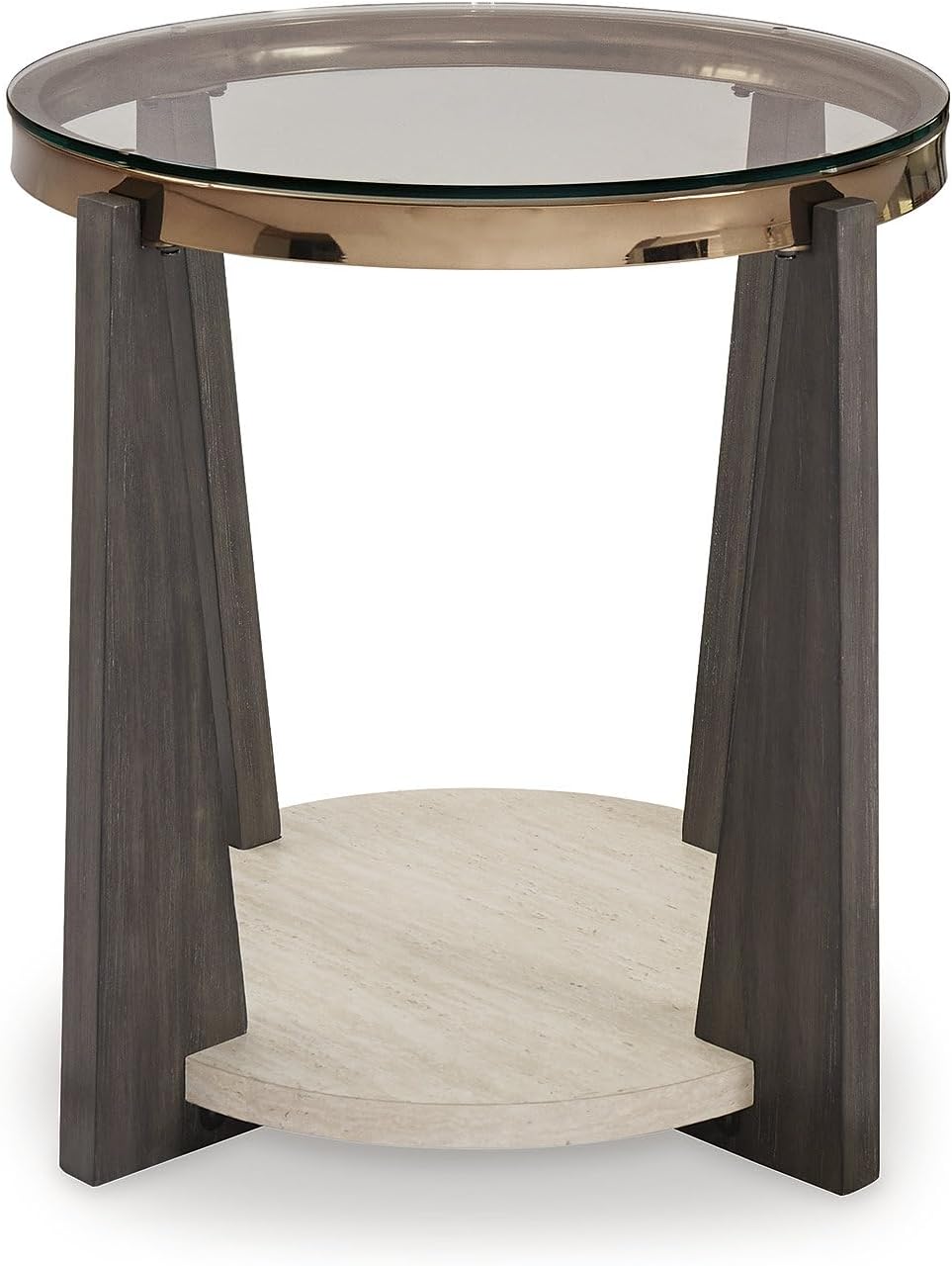 Signature Design by Ashley Frazwa Modern Glass-Tabletop End Table with Open Lower Shelf, Dark Brown & Beige