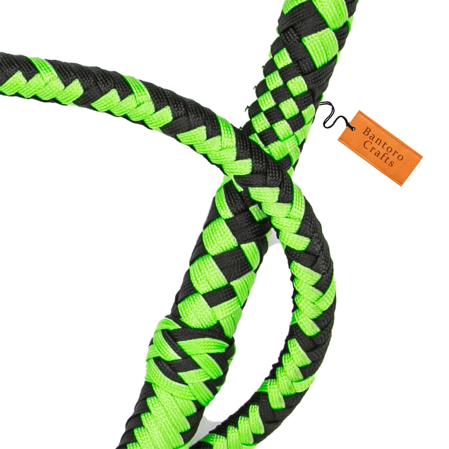 Schwarz und Grün Paracord-/Nylon-Peitsche, Bullenpeitsche, 16 Zöpfe, geflochtener Lederbauch und Lederpolster im Inneren, Laute knackende Peitsche