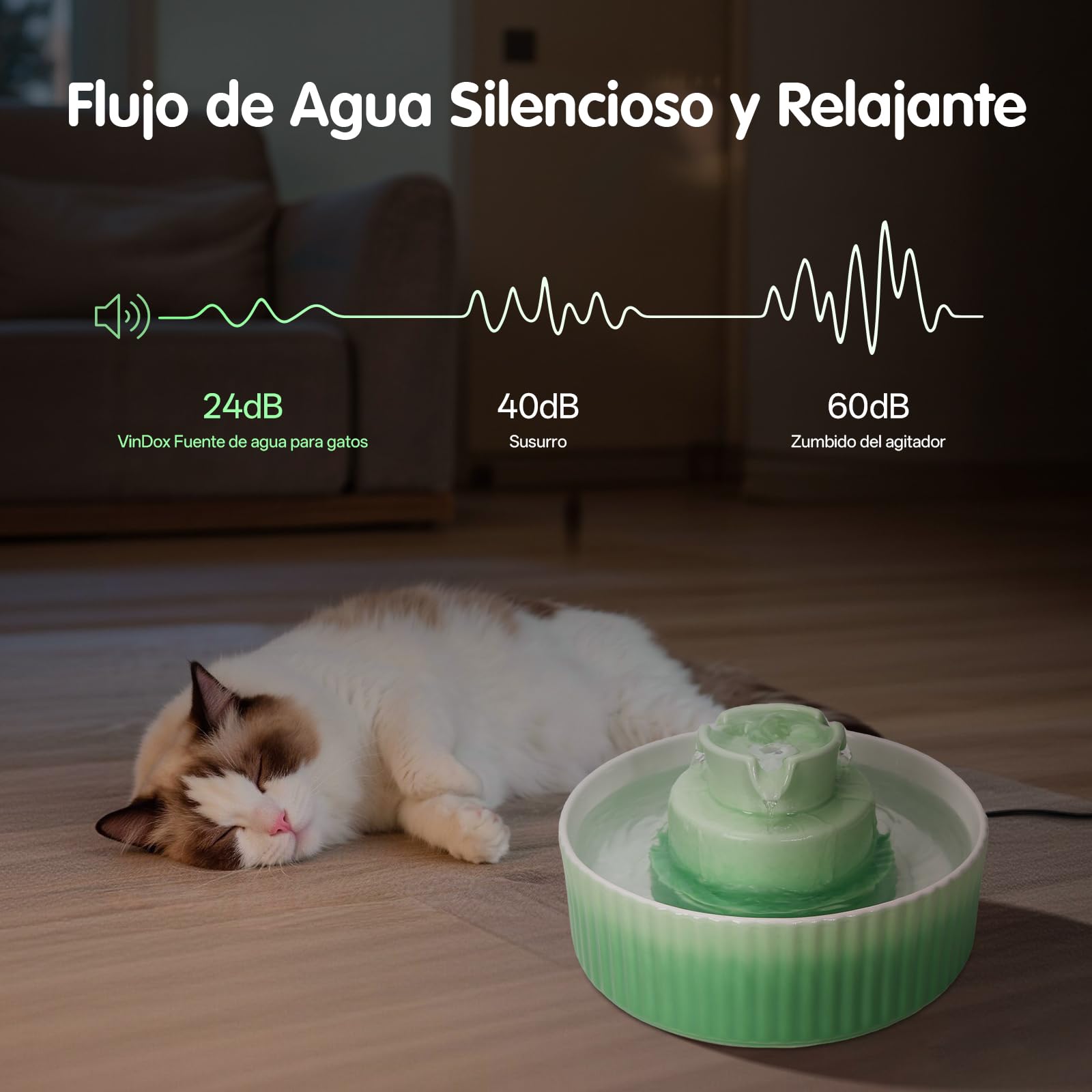 Fuente para gatos de cerámica, 2,1 L, para gatos, cerámica, dispensador de agua silencioso, bomba de agua con filtro de carbón activado de algodón, fuente para gatos para varias mascotas (degradado