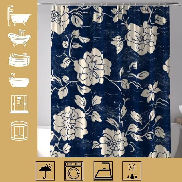 Rideau de douche 120x180 cm imperméable bleu marine en polyester pour baignoire salle de bain