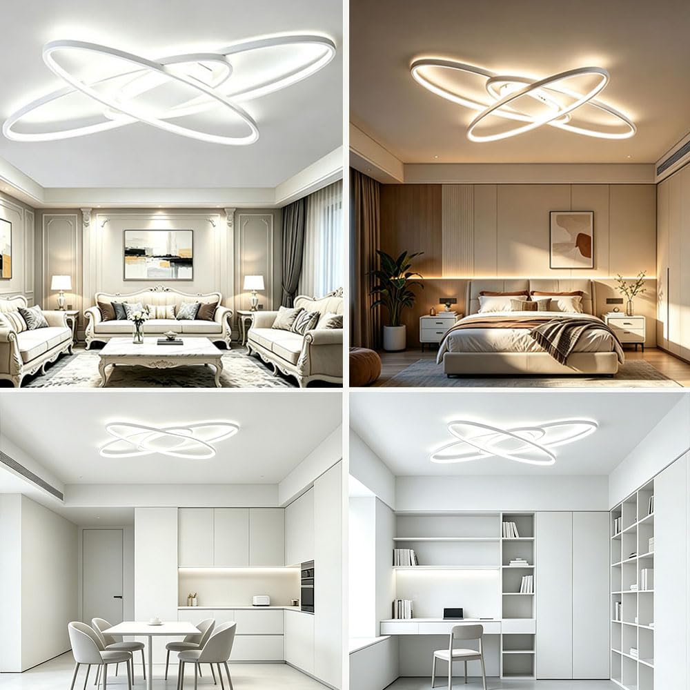 LIUYU Lampara Techo Salon Moderna Regulable 3000K-6500K – Plafón LED Ovalado Blanco 130x85 cm, 95W, 8500LM – Para Salón, Dormitorio, Cocina