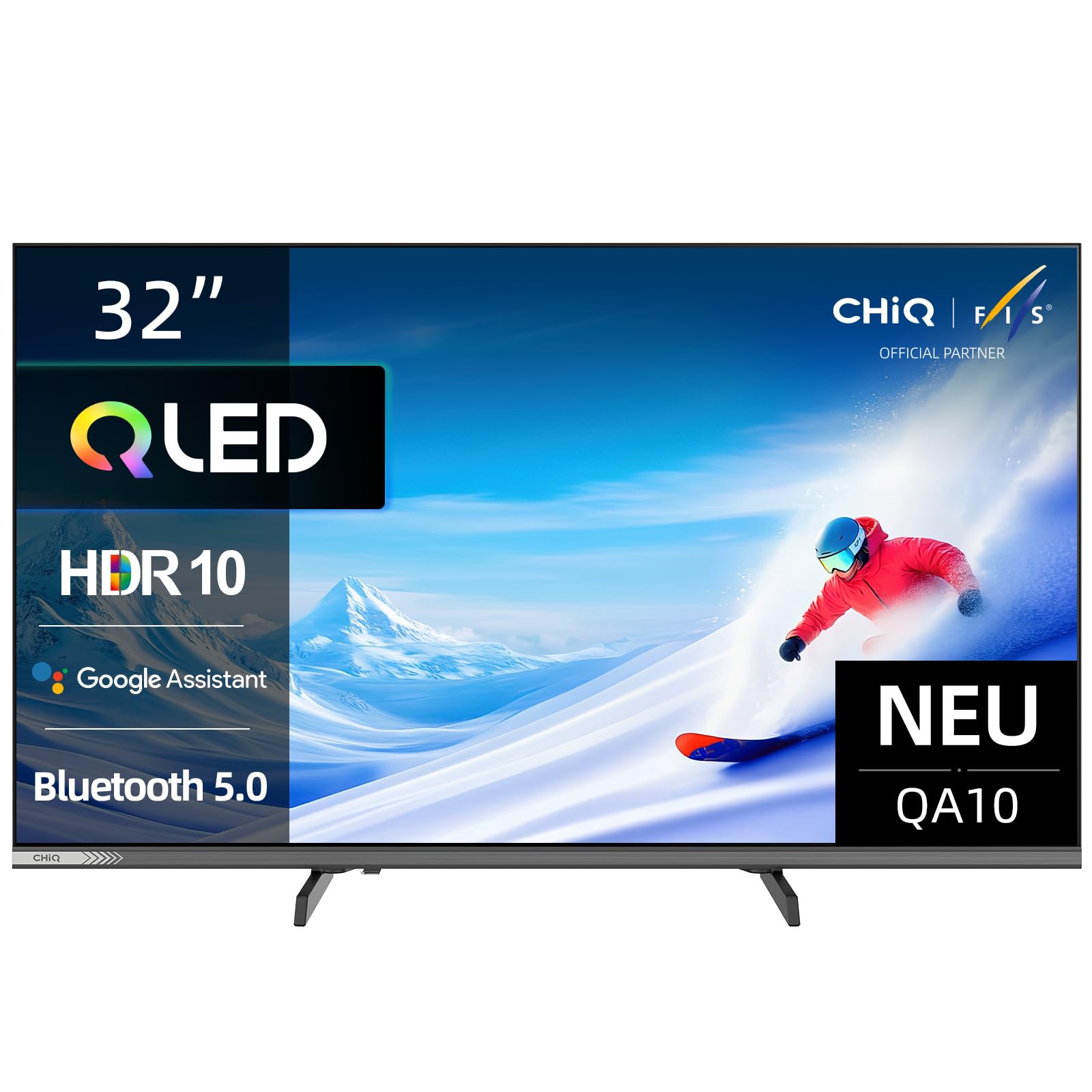 CHIQ 32QA10 32 Zoll Full-HD QLED Smart TV, HDR10, Dolby Audio, Chromecast, rahmenloses Metallgehäuse, integrierter Triple Tuner (DVB-C/T/T2/S/S2), Airplay, Prime Video