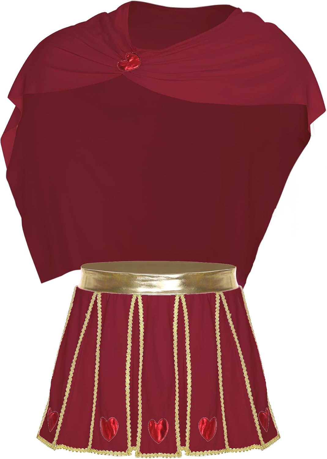 easyforever Men's Cupid Costume Gold Trim Heart Pattern Pleated Skirt with Ruched Cape for Cosplay