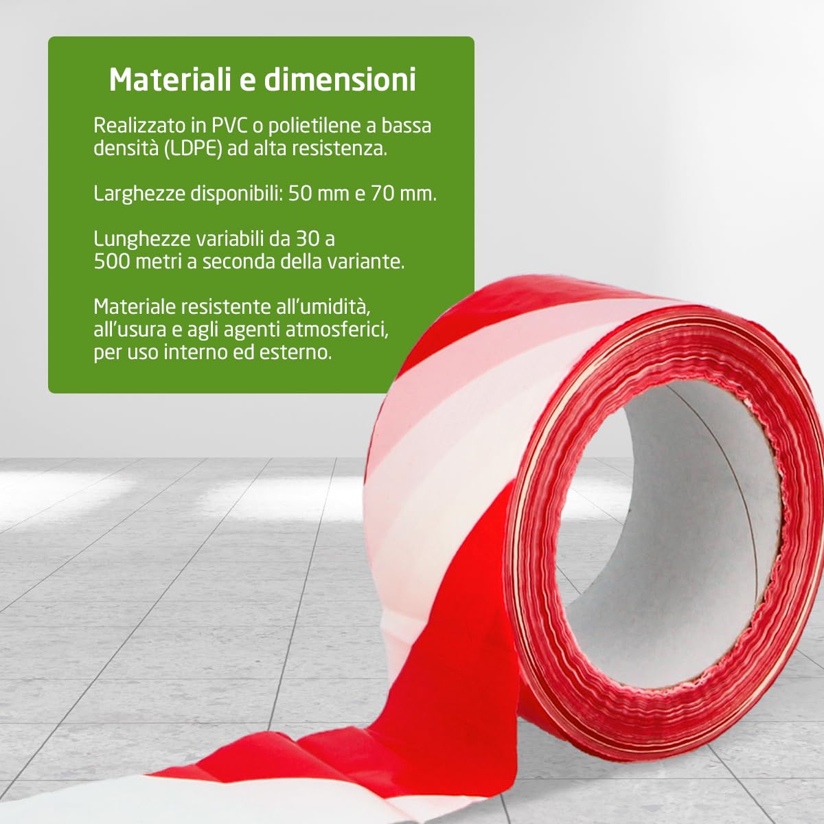 Amig – 24 rotoli di nastro segnaletico – Per segnalazione e avvertimento di pericolo – Impermeabile e flessibile – LDPE (polietilene a bassa densità) – 70 mm x 200 m – Rosso e bianco