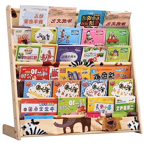 يو-هومي رف كتب للاطفال مع اكمام تخزين عميقة، رف كتب للاطفال من 6 طبقات من الخشب الطبيعي، منظم خزانة كتب الاطفال ورف المجلات، رف منظم كتب للاطفال الصغار لغرفة النوم وغرفة اللعب وتخزين الالعاب (كارتون)