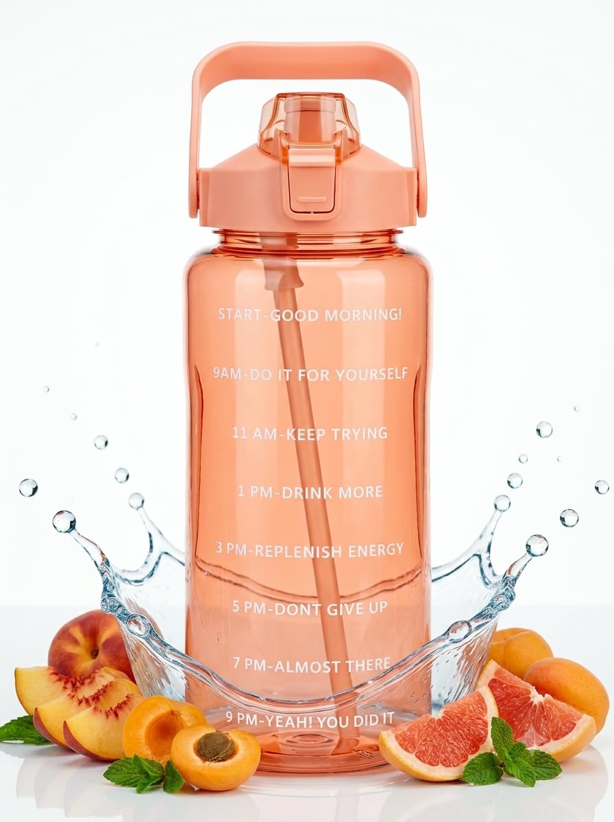 Motivational Water Bottle 2 Litre Plastic Sipper Pink with Time Marker and Handle-image-17