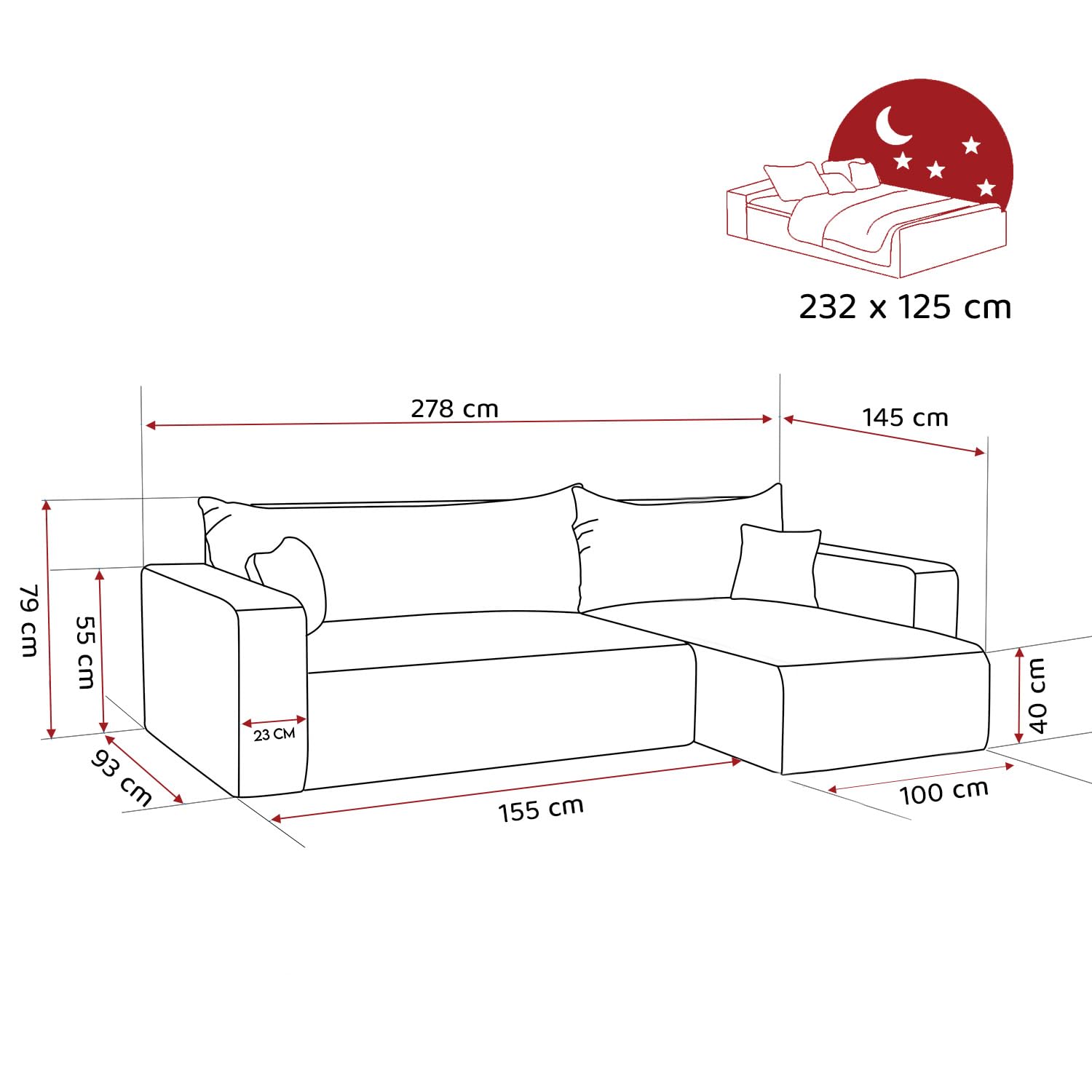 Ecksofa XL mit Schlaffunktion und Bettkasten 278 x 145 cm Beige