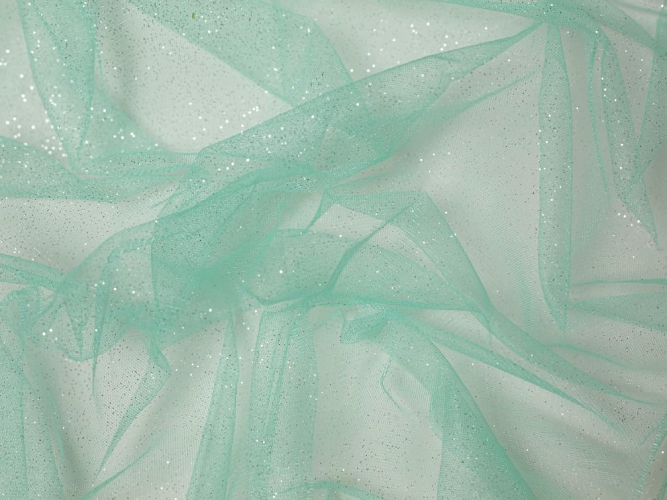 Minerva Mint Green Glitter Tulle Net Fabric - Per Metre