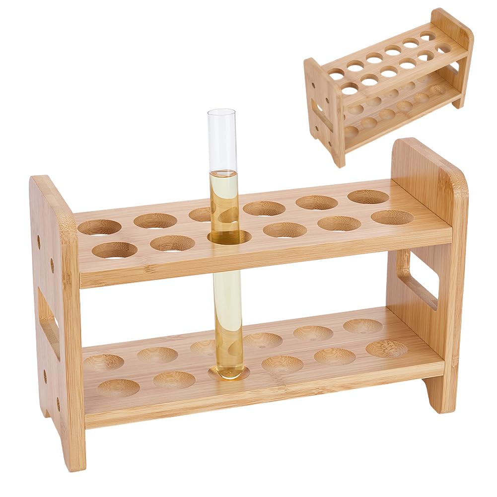 UNICRAFTALE 2Pcs Wooden Test Tube Rack 12-Holes Bamboo Multi-Use Cylinder Tube Display Racks 26.3x10x17cm Rectangle Razors Pencils Art Brushes Holder Hole 5mm for Laboratory Home Crafting Potted Plant-image-32