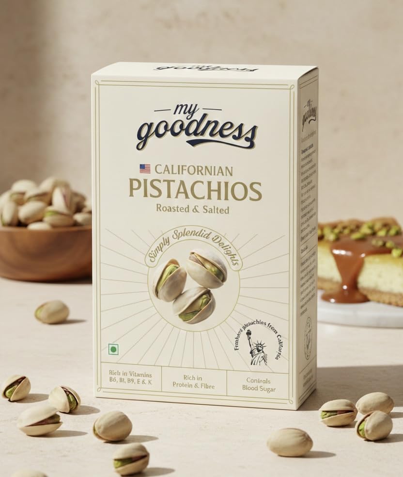 My Goodness! Premium Californian Pistachios Roasted & Salted (Pista) – Jumbo | 180g Pack | Naturally Opened, Crisp & Nutrient-Rich | Gourmet Healthy Snack | Gluten-Free & Vegan