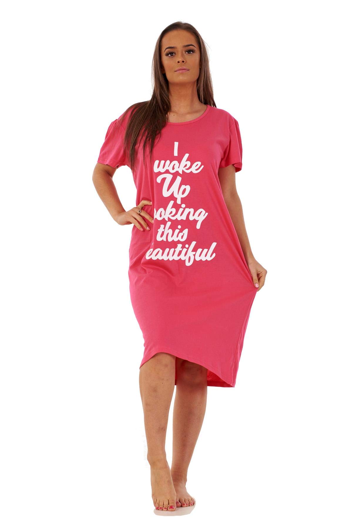 Malay Ladies Nightdress Round Neck Printed Words Short Sleeve Nightie Nightshirt M-XXL