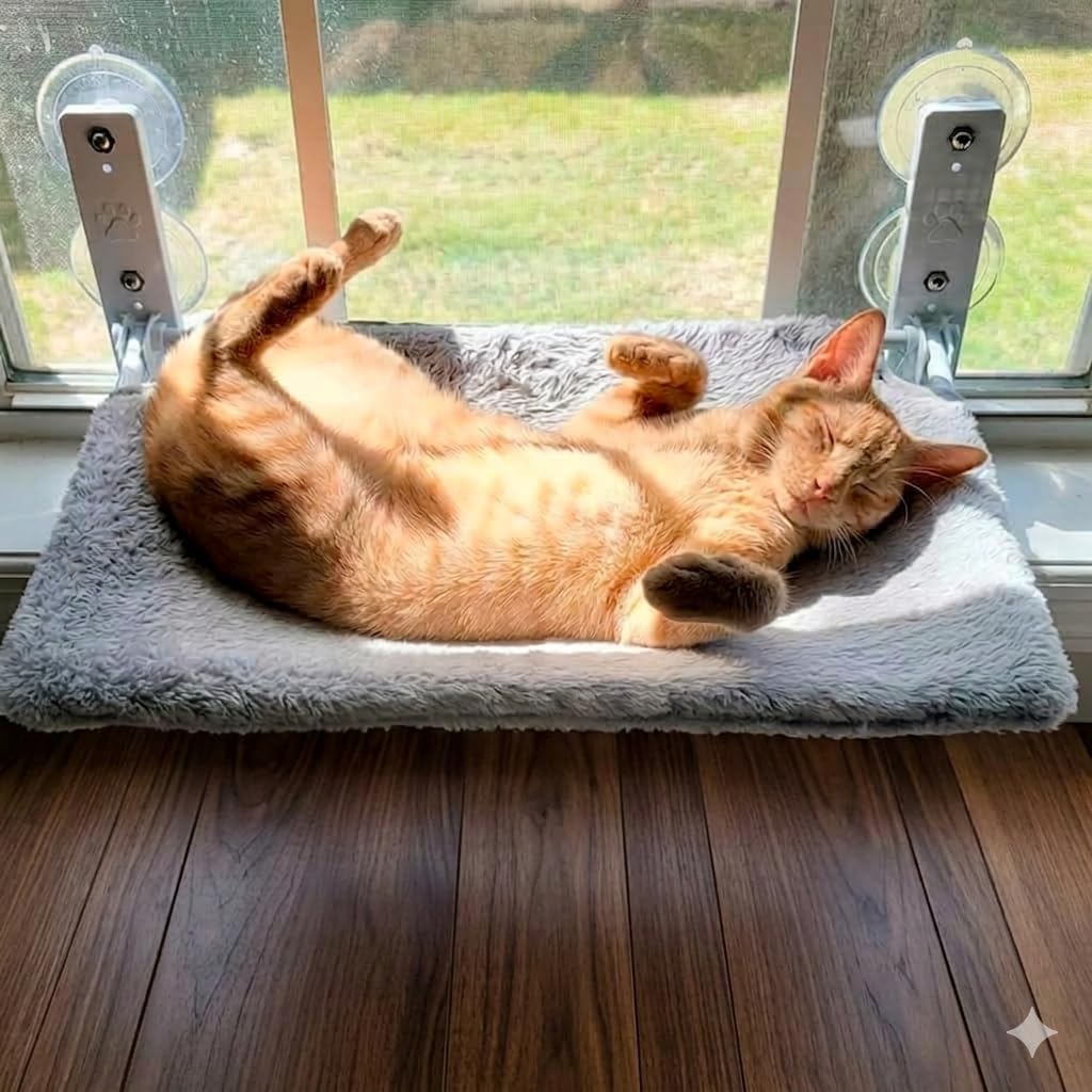 Hamaca Gato Ventana (52x30cm) Bestfriend® | Plegable, Lavable y Transpirable | Ventosas Reforzadas para Seguridad y Estabilidad hasta 18 kg (Felpa Gris) - 2