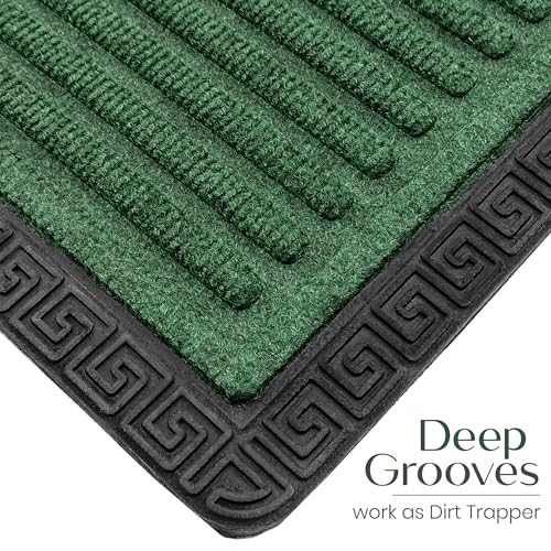 Image of Yellow Weaves 1 Pc RectangularDoor Mat for Home Entrance,Outdoor Rubber Mat,Non-Slip,Anti Skid Foot Mat,Dirt Trapper,Heavy-Duty,Weather-Resistant,Waterproof Doormat(40x60cms,Stripe,Green Color)