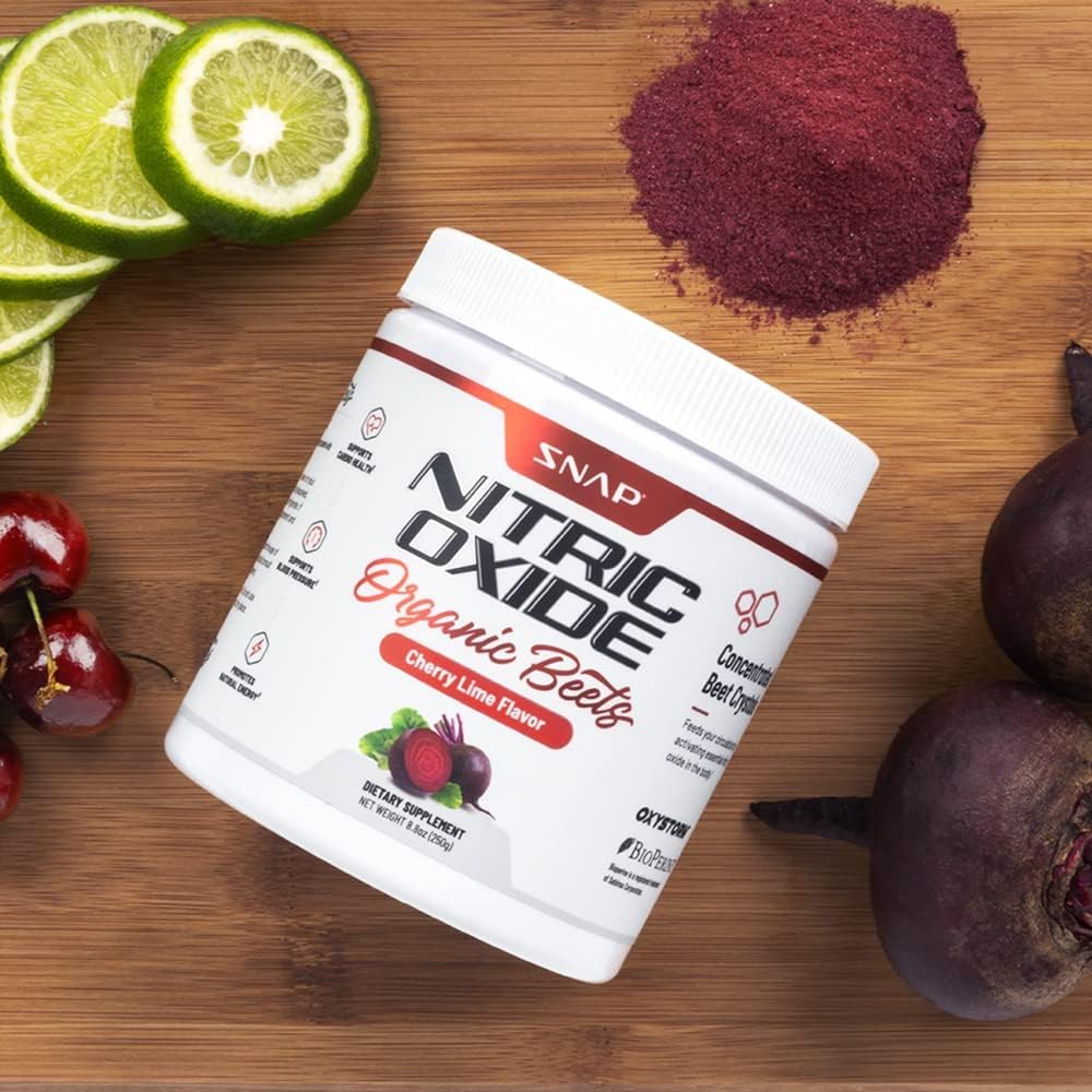 Snap Supplements Organic Nitric Oxide Booster Beet Root Powder - Supports Blood Pressure, Heart Health, Natural Energy - Circulation Superfood, 30 Serving, 250g (Cherry Lime) : Health & Household