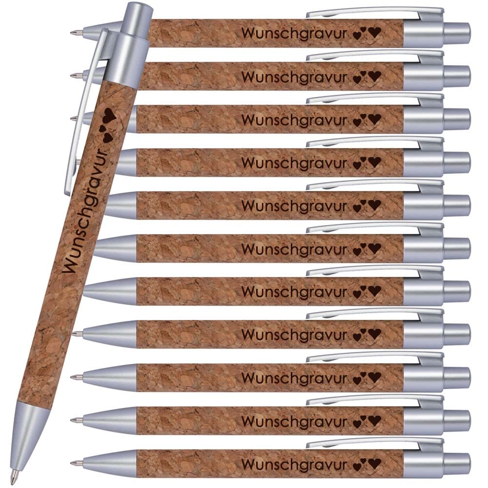 25x Kugelschreiber aus Korg mit Gravur | blau schreibender Großraummine | personalisierter Druckkugelschreiber | Nachhaltig | Emojis Gravur möglich | Werbekugelschreiber Wunschgravur (25)
