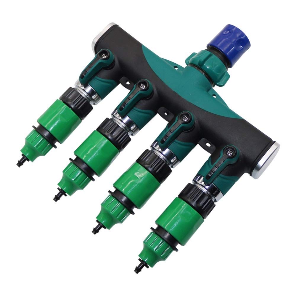 Conectores divisores de 4 vías de 3/4" con válvula for conexión de agua por aspersión, conexión de manguera de 4/7 mm y 8/11 mm, rosca estándar estadounidense, accesorios for agricultura y agua for ja