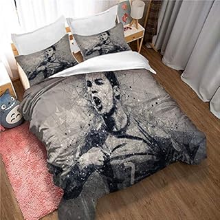 Meet Football Cristiano Ronaldo Duvet Cover Set 20% Percale Cotton, 200 Threads, for Double, King and Single Beds, Damask (Style 01,Single(135x200cm))