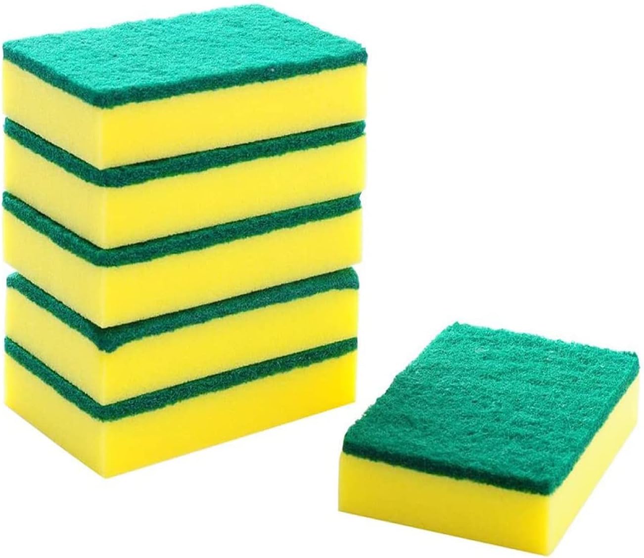 Large Heavy Duty Scrub Sponge - Dual Sided Dish Washing & Cleaning Scourer - Absorbent, Non-Scratch, Reusable - Pack of 6,Yellow & Green