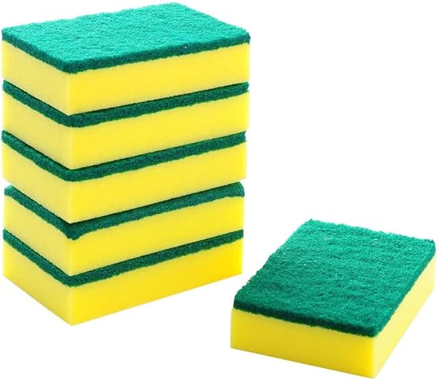HOMESmith - Large Heavy Duty Scrub Sponge - Dual Sided Dish Washing & Cleaning Scourer - Absorbent, Non-Scratch, Reusable - Pack of 6