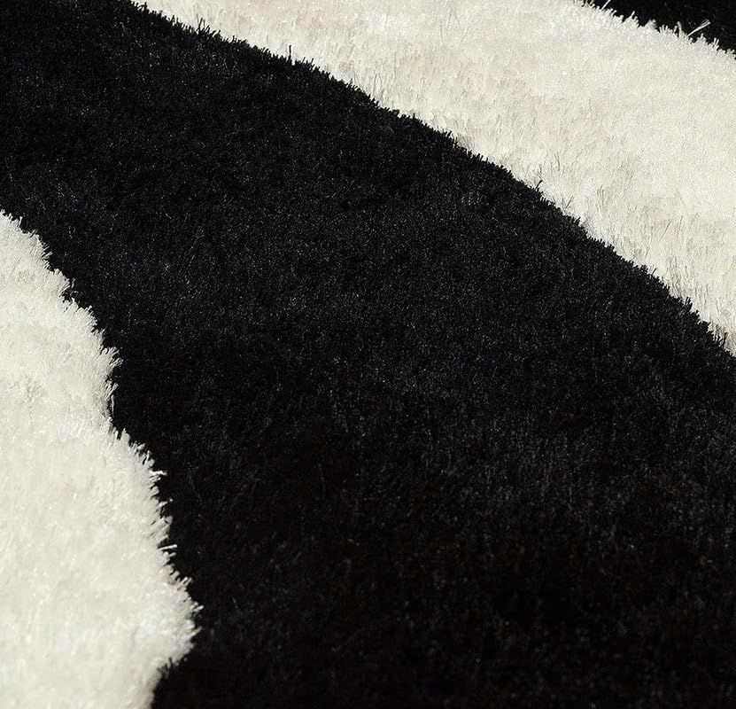 Image of Sifa Carpet Hand Made Ultrasoft Microfiber Shag Carpet - Plush Comfort & Modern Style for Living Room (3x5 Feet Black /Ivory Color)