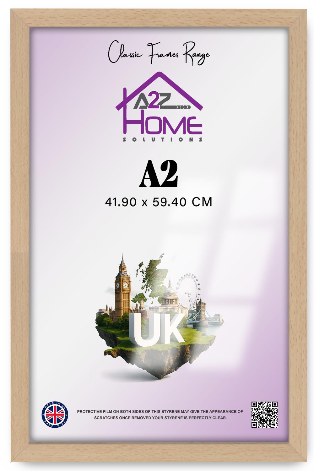 A2Z Home Solutions A2 Picture Frame – 59.4 x 42 cm Poster Frame with Shatterproof perspex Front for Prints, Artwork, Photos, Certificates, Diplomas – Modern Home Décor & Office Display -「Beech」