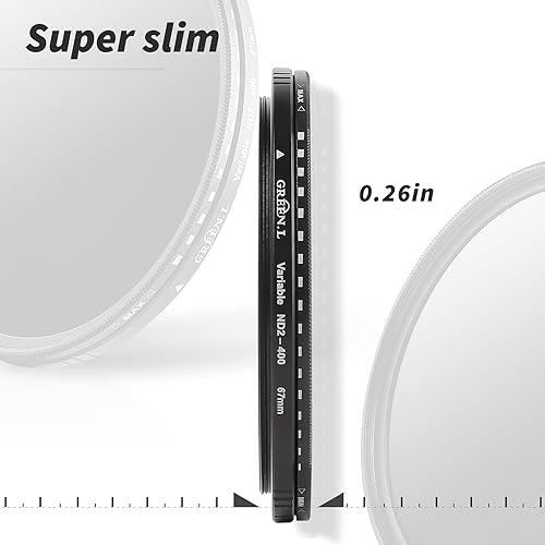 Miniatura 3 de Filtro ND variable de 2.835 in, GREEN.L Ultra Slim ND2 a ND400 (1-9 paradas) Filtro de densidad neutra ajustable para lente de cámara, con bolsa de