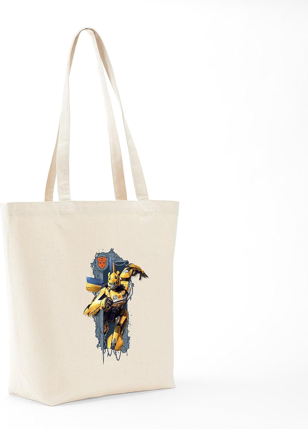 CafePress Transformers 7 Bumblebee Charging Reusable Natural Beige Canvas Shopping Bag