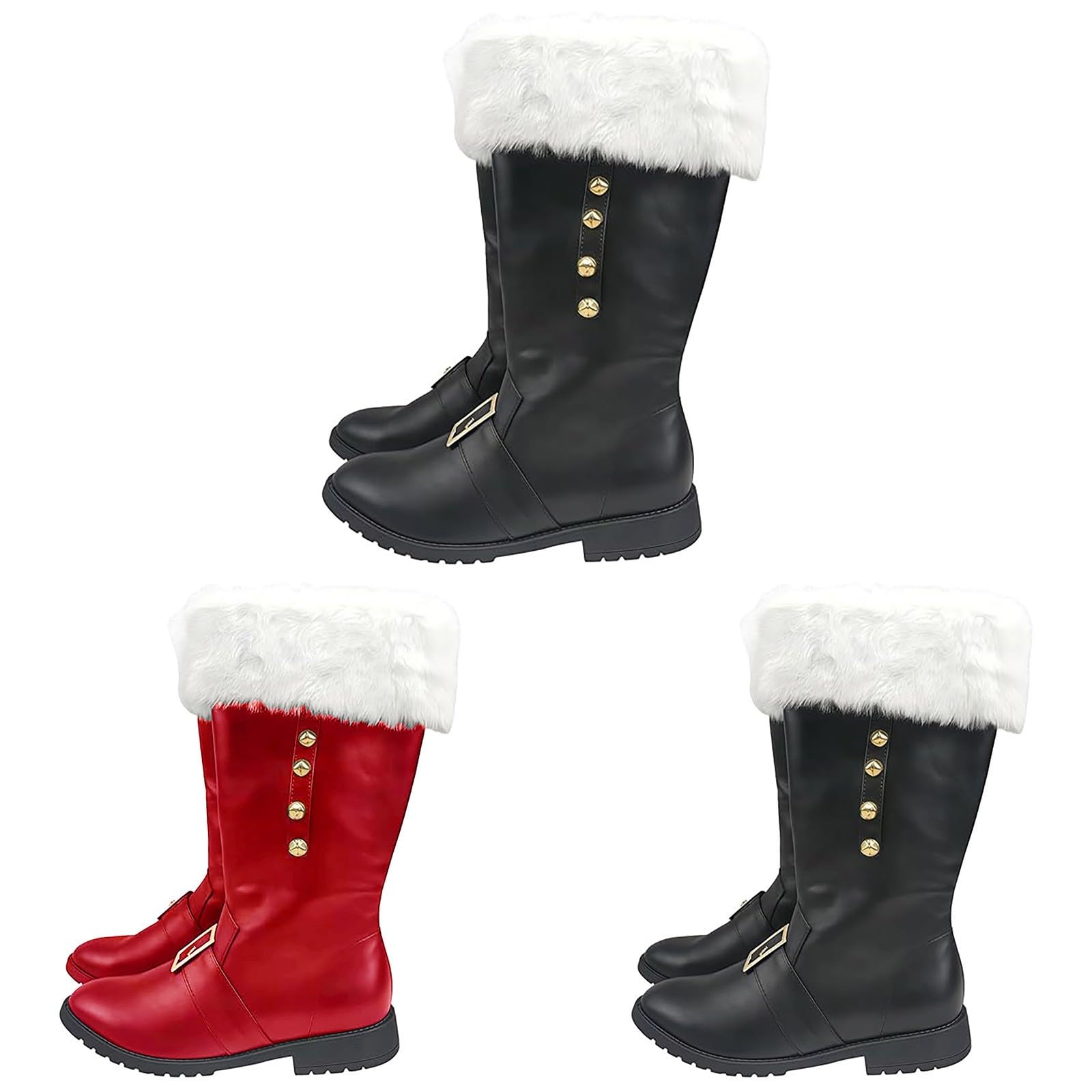 Stivali Da Uomo A Polpaccio Largo, Nuovi Stivali Da Uomo Tinta Unita Di Media Lunghezza, Stivalis Bianchi Con Cerniera Laterale, Stivalis Di Babbo Natale Con Polsini Bianchi Scarpe Da Neve