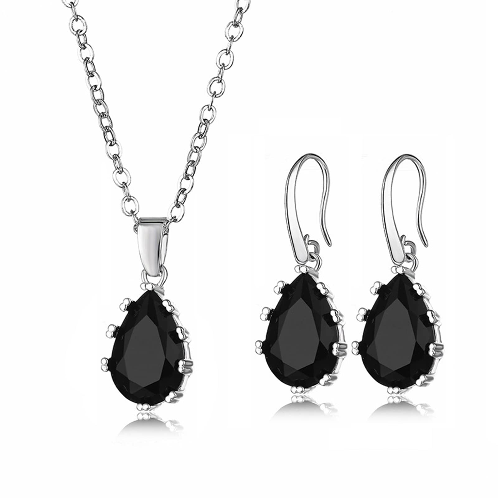Collar de mujer de 46 cm y pendientes con circonitas negras chapados en plata 4