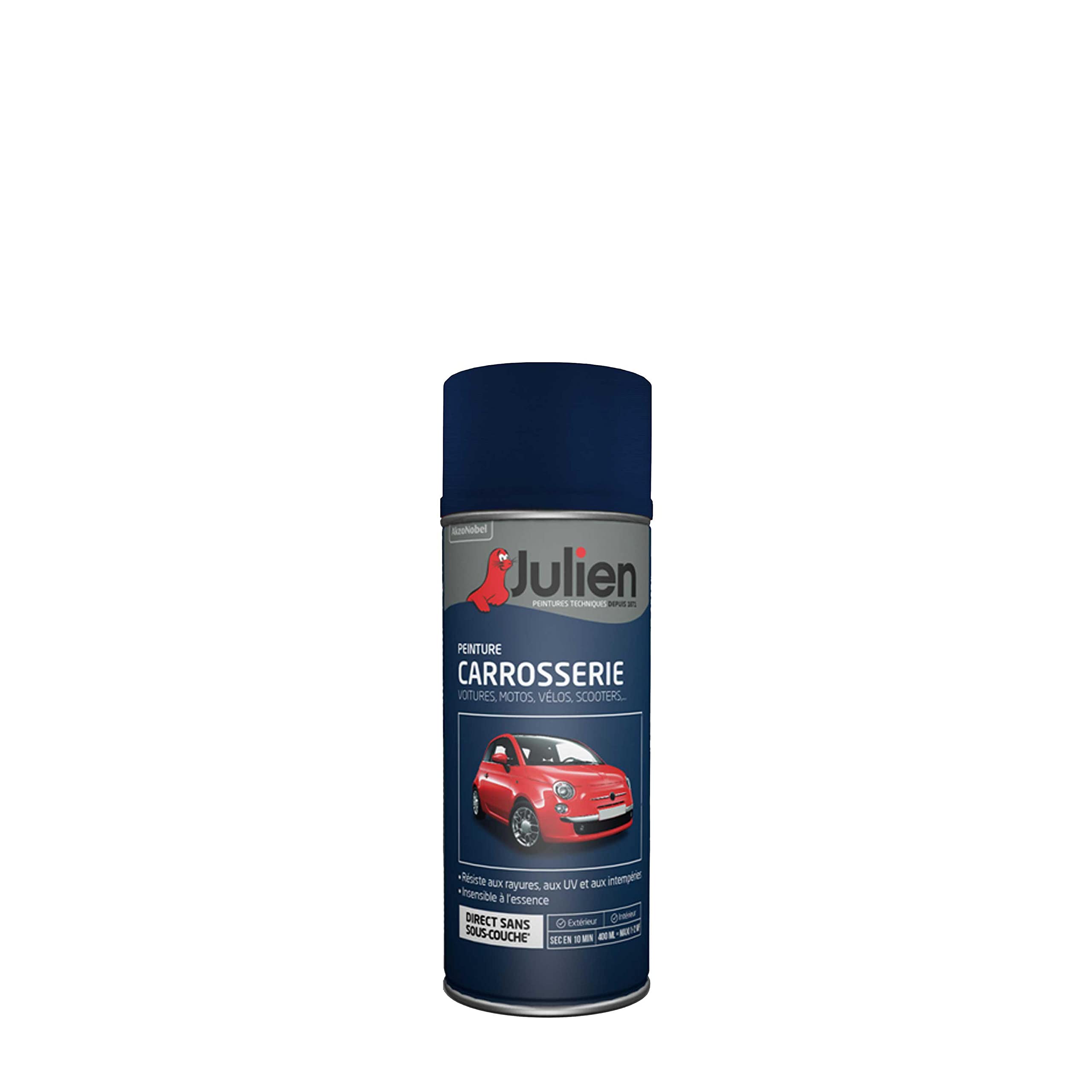Peinture aérosol carrosserie Julien bleu nuit pour masquer rayures voiture et moto