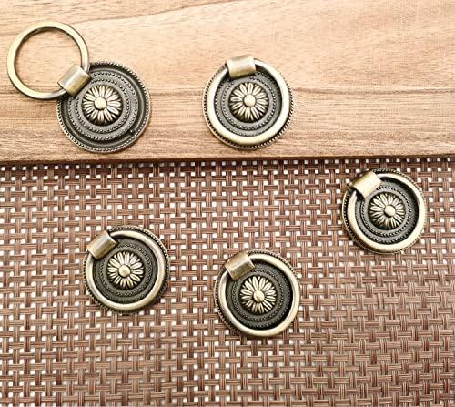 Headsitg 6 Pcs Antique Drawer Pull Ring Cabinet Ring Handle Cabinet Drawer Dressing Knob Handle Antique Brass - Image 3