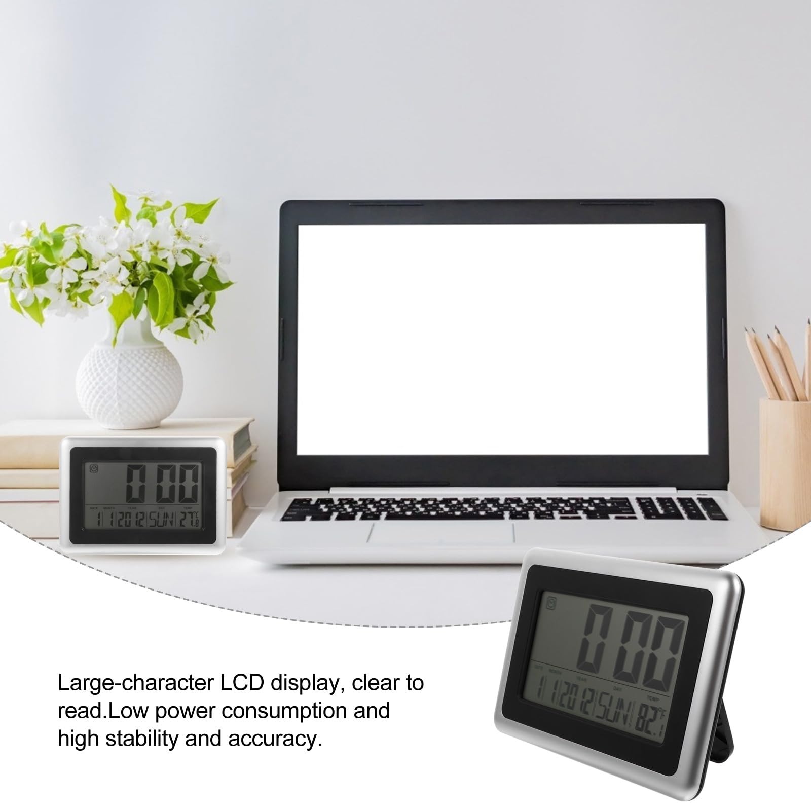 Orologio Digitale Lcd e Basso Consumo Energetico Silenzioso da Parete da Tavolo Calendario Perpetuo, Materiale Plastico per Anziani e Ufficio