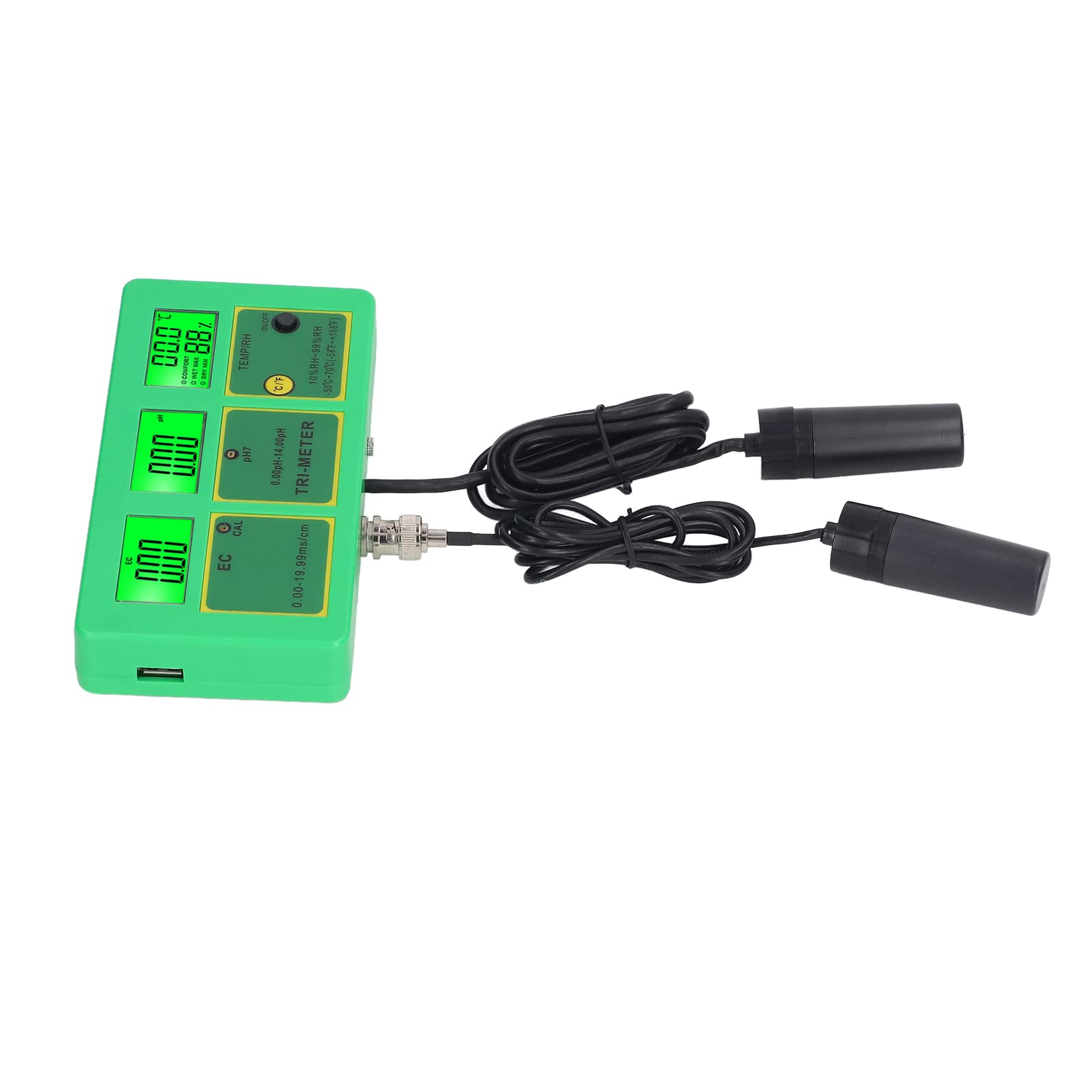 Chrees Monitor de Calidad del Agua EC PH Tester Medidor Conductividad PH Temperatura Humedad Medidor LCD Retroiluminación Pantalla Digital de 3 Pantallas con Monitoreo en Línea pa