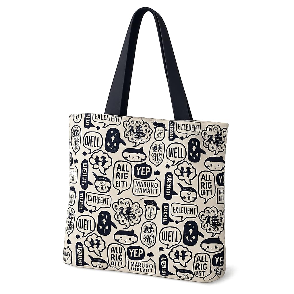 Canvas Tote Bags for Women with Zip, College Bag for Girls, 100% Organic Cotton Tote Bag for Shopping, Travel & beach bags for women Handbag with Quirky Speech Bubble Doodle Print-picture-16